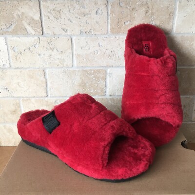 UGG ALL GENDER FLUFF YOU SAMBA RED SLIDE SLIPPERS