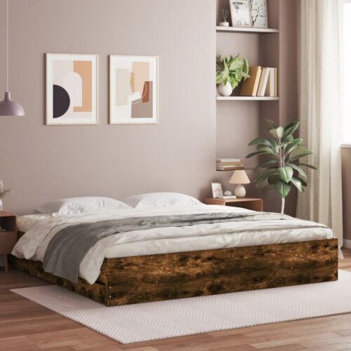 Industrial Rustic Smoked Oak Wooden Super King Size Bed Frame With Drawers - 第 1/11 張圖片