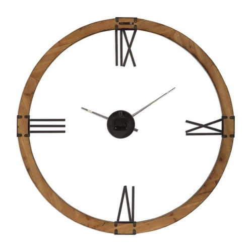 Uttermost Marcelo Modern Firwood and Iron Wall Clock in Natural - Picture 4 of 8