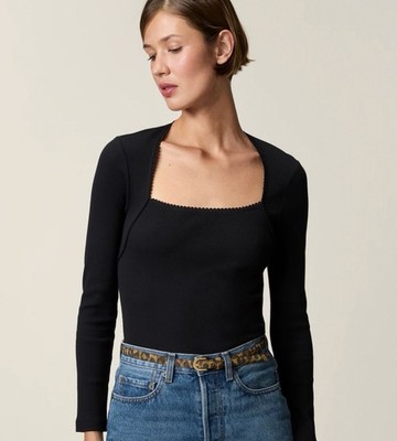 NWT Rouje Paris Black IVANKA Long Sleeve T-shirt A-line Neck Top Small ~ 36