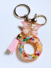 Handmade Resin Initial Keychain Letter O Glitter Personalized Gift