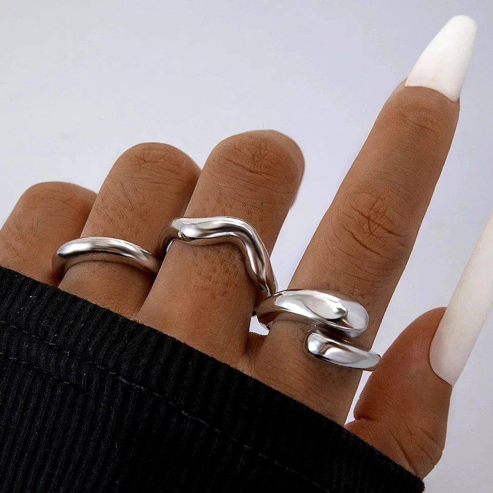 Anillo circular de geometría junta de aleación ajustable banda abierta metal pesado hombres joyería Foto 3 de 4