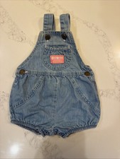 Vintage 90  s OshKosh B  Gosh USA Bubble Shortalls Romper Denim Pastel Baby 3/6 Mo