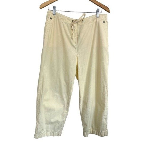 J. Jill Women’s Size 12 Yellow Cotton Drawstring Cropped Capri Pants Lightweight
