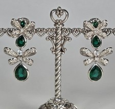 Vintage Christian Dior Double Bow Teardrop Green Glass  Rhinestone Earring