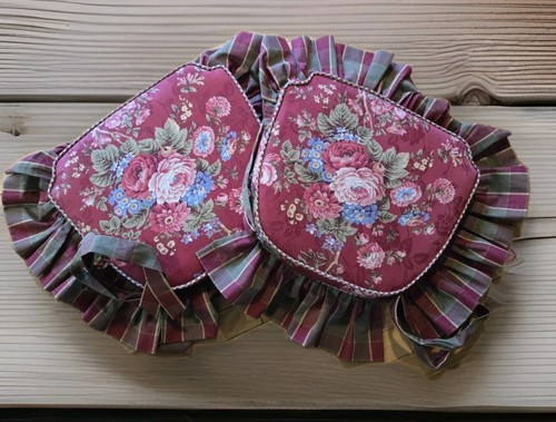 Juego de 2 almohadas de cojín de silla a cuadros floral con volantes French Country Waverly