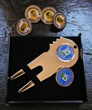 Vintage Brass Old Course St. Andrews Logo Golf Ball Markers 6 Pc Lot Divot Tool