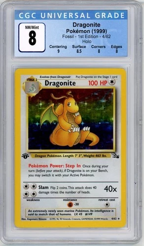 Pokemon Dragonite #4 Fossil 1st Edition Holo CGC 8 NM/Mint