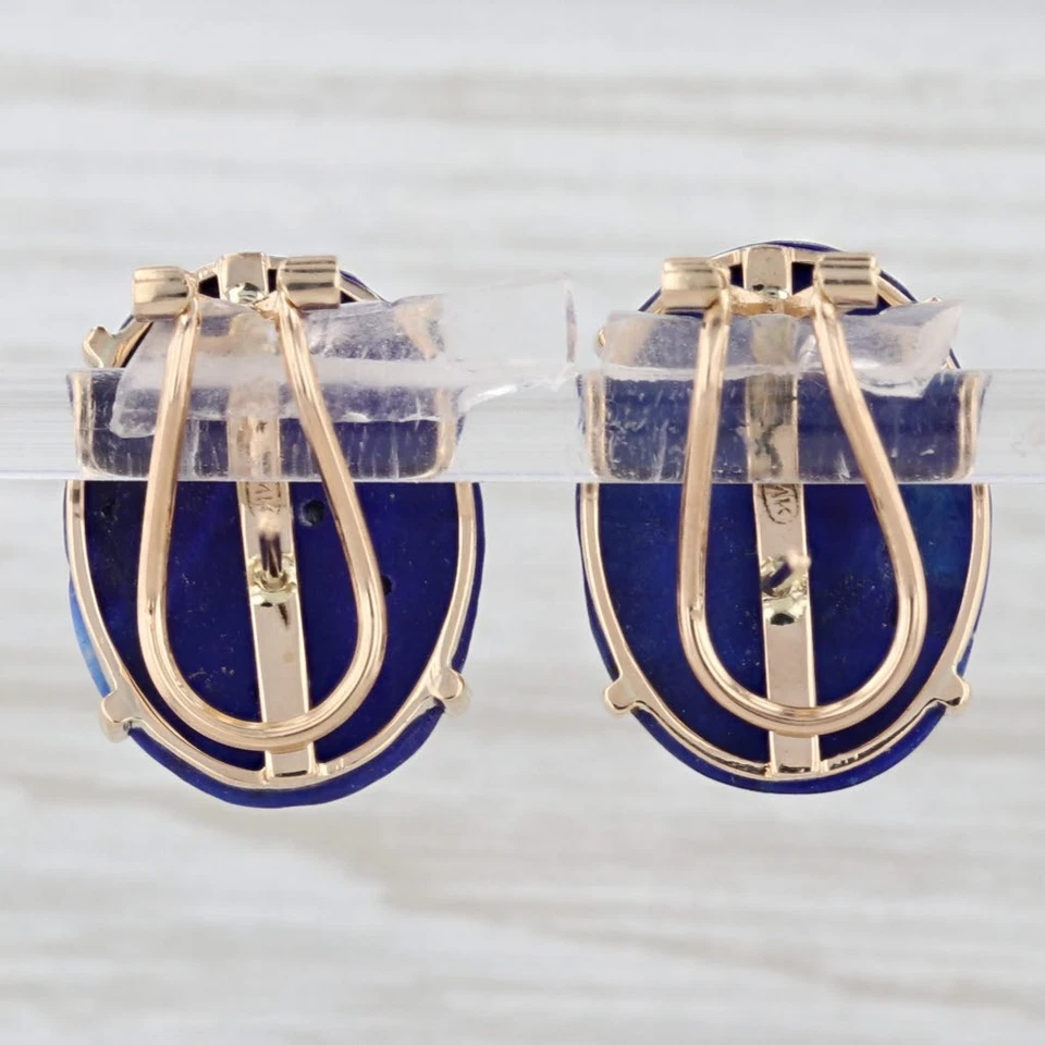 Pendientes Omega Vintage Tallados Ovalados Lapislázuli Oro Amarillo 14k Espalda Foto 3 de 4