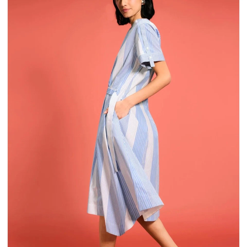 Vestido midi listrado branco azul 3.1 Phillip Lim tamanho 6 designer de algodão preppy $450 - Imagem 2 de 4