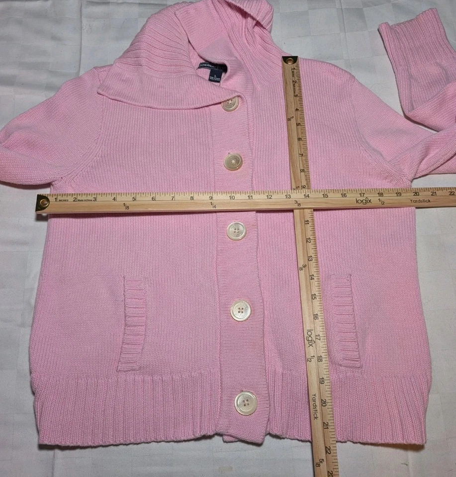 AMERICAN LIVING 毛衣纽扣开衫 100% 棉粉色针织女式大号 — 第 3/4 张图片