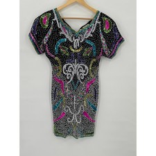 Creative Creations Beaded Dress Womens S 80s Party Glam Bling New Years FLAW