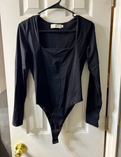 Lizette Collection Women's Black Long Sleeve Solid Bodysuit, Size XL