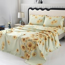 4PCS Sunflower Sheets Set Queen, Soft Microfiber Sunflower Sheets Queen, Deep...