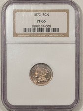 1872 PROOF THREE CENT NICKEL - NGC PF-66, PRETTY & PREMIUM QUALITY!