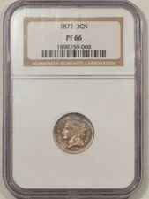 1872 PROOF THREE CENT NICKEL - NGC PF-66, PRETTY & PREMIUM QUALITY!
