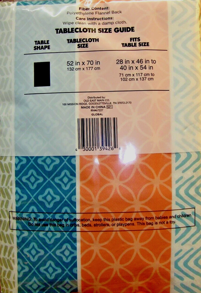 Mantel de vinilo geométrico TRUE LIVING con respaldo de franela 52"x 70" rectangular 687 Foto 2 de 2