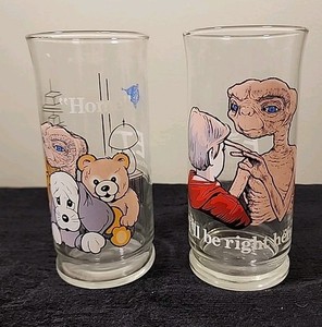 Vintage E.T. Drinking Glasses from Pizza Hut Home and Right Here Lot 2 Collector