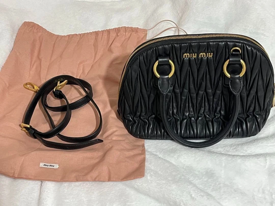 Borsa a mano MIU MIU Matelassé 2 vie borsa a tracolla in pelle nera con dust bag tracolla