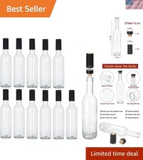 Reusable 12 oz Glass Bottles with Cork and Leak-Proof Caps - For Beverages