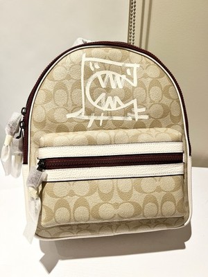 NWT COACH Medium Charlie Backpack Signature Canvas With Rexy By Guang Yu