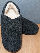 Mens Black Gray Textured Faux Wool Slip On Slippers House Shoes Size 7 8 Small