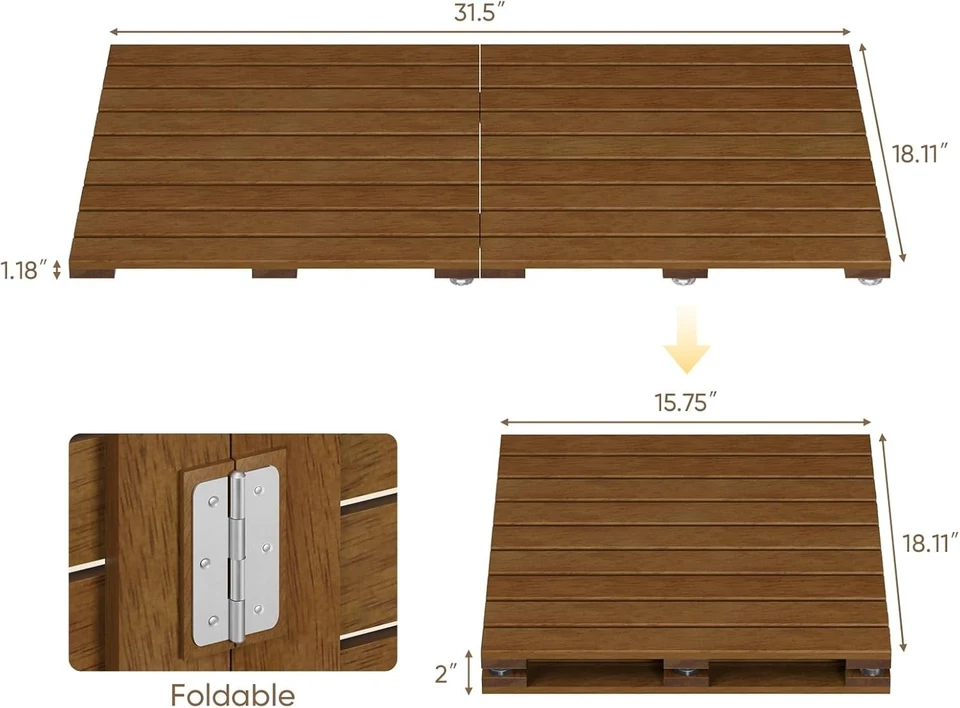 Alfombra de ducha de teca, alfombra de baño plegable de teca, alfombra de baño de madera de 31,5"x18,1" Foto 2 de 4