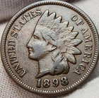 1898 Indian Head Penny Cent 1c Very Fine VF Brown US Bronze Coin IC98b