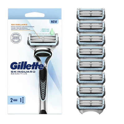 10 Gillette Skinguard Sensitive Klingen+Rasierer im Kunststoff-Blister ohne OVP