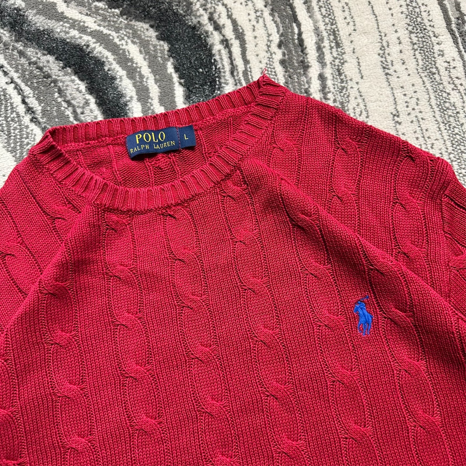 Vintage Ralph Lauren 2000's Y2K Red Size Large Crew Neck Cable Knit Jumper image 2