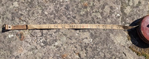 Vintage Chesterman Sheffield 50ft Surveyors Tape Measure Leather Brass Tool (photo 3)