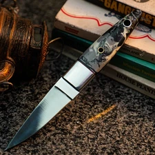 Gift-Ready 8.1" Damascus / Steel Knife Full Tang Hunt it Hunt + Leather Sheath