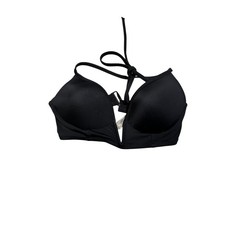 PINK Victoria's Secret Black Push Up Halter Bikini Top V-Wire Neon Pink Small