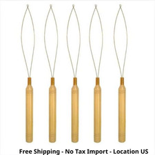 5PCS Needle Threaders and Hair Extension Loop Tools Wooden Handle for Easy