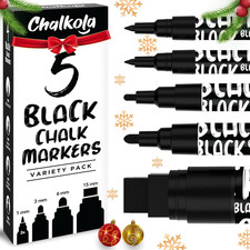 5 Black Liquid Chalk Markers for Blackboard, Chalkboard Signs, Car Windows, Glas