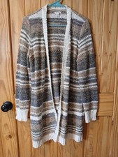 Westport Striped Open-Front Cardigan in Brown, Gray  Cream Size L