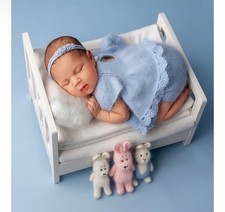 Newborn Photography Props Wooden Bed - Baby Photoshoot Props Doll White Wood