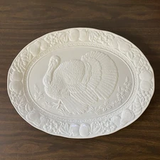 Armbee Oval Turkey Platter White 18.5 x 14” Thanksgiving Vintage Made in Japan