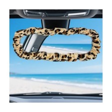 Soft Plush Car Rear View Mirror Cover, Elastic Soft Auto Rearview Leopard Print