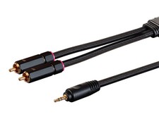 Monoprice 3.5mm to 2-Male RCA Adapter Cable - 3ft - Black, Gold Plated Connector