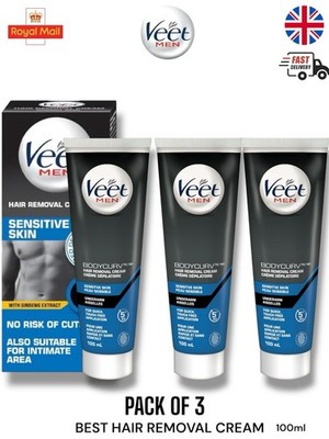 Veet Men Brust und Körper Haarentfernungscreme Bodycurv 100ml 3er Pack ohne Verpackung Neu.