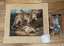 Heirloom Needlepoint Canvas Partially Complete W/Wool Skeins-Spotted Cat Mountai