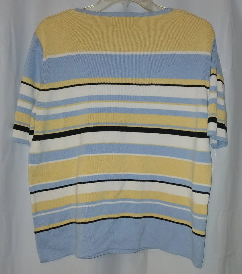 Suéter Pullover Vintage Sag Harbor Para Mujer Azul Amarillo Rayas Cuello Redondo XL Foto 2 de 4