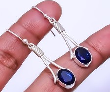 Blue Sapphire Simulated 925 Sterling Silver Handmade Earring 1.95" E93511358