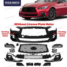 For 2018-2024 Infiniti Q50 Q50s Sport Front Bumper Upper Lower Grille Fog Lights