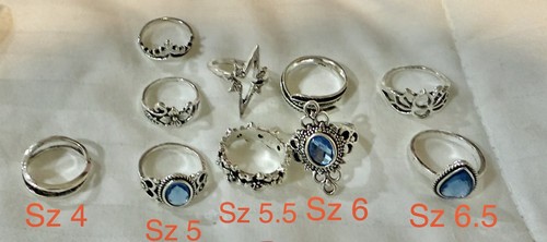 10 Total ring lot Size 4 5 5.5 6 6.5 Silver Blue Fashion Jewelry New - Picture 5 of 5