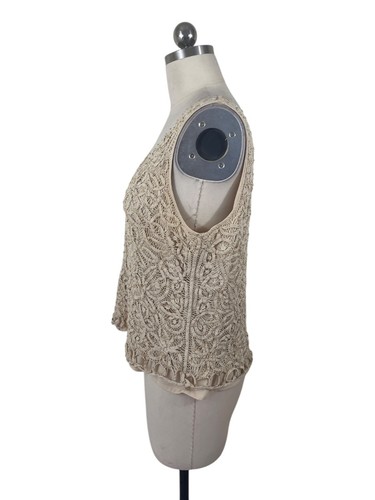 Sigrid Olsen Y2K Crochet Top Womens XL Hand Knit Ivory Sleeveless Cottage Boho - Picture 2 of 7