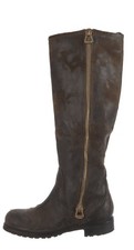 Jimmy Choo Brown Leather Knee High Motto Boots Distressed Zipper Lug Sole 35