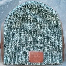 Love Your Melon Knit Beanie Hat Green White Marbled Cotton Blend I6 