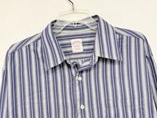 Brooks Brothers Men's Twill Shirt Sz XL Striped Blue Yellow Cotton Top USA Made